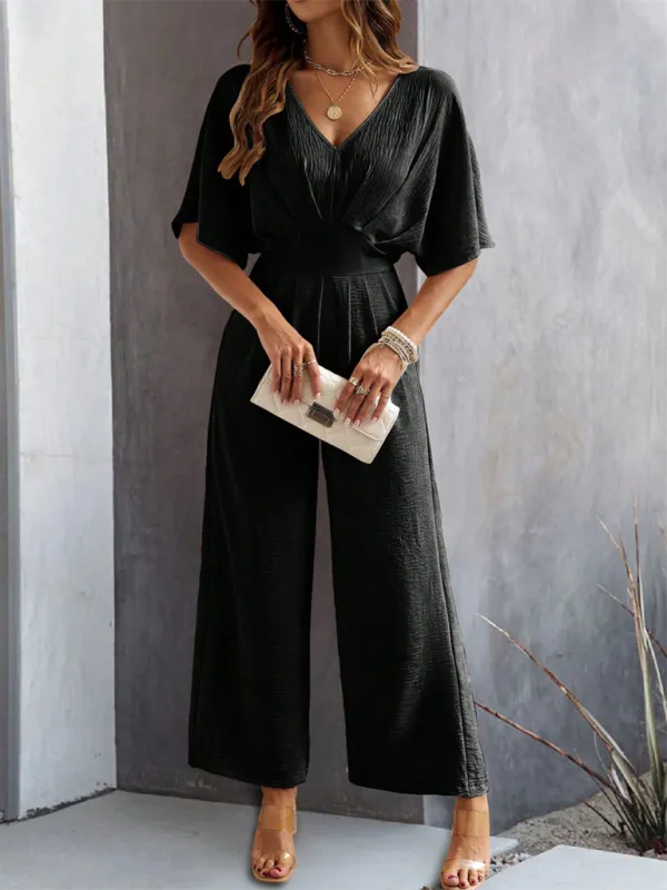 Short Sleeved Clean Wide Leg Jumpsuit Shorts