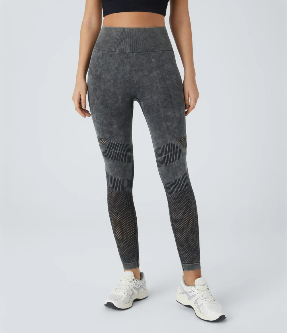 Seamless Flow High Waisted Cut Out Washed Yoga 7/8 Leggings