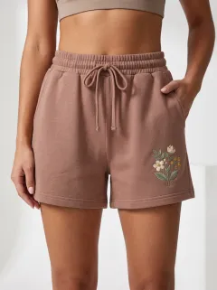 Women's Floral-Embroidered Drawstring Lounge Shorts