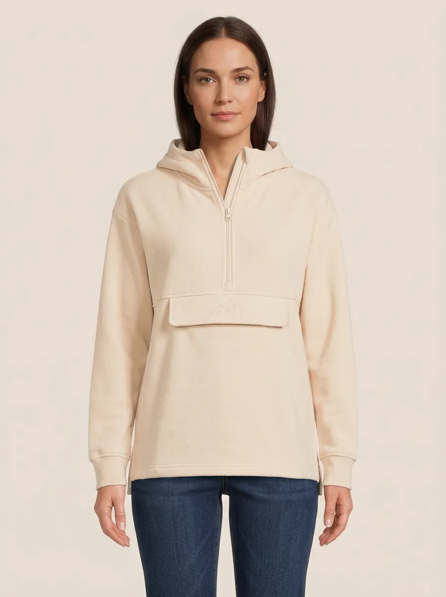 Women's Mountain-Embroidered Half-Zip Side-Slit Hoodie