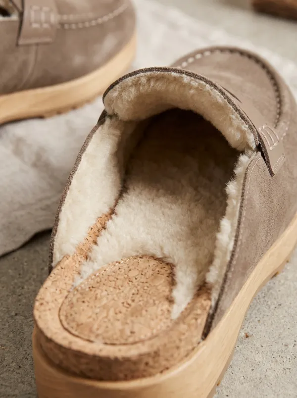 Women's Platform Clog Style Minimalist Suede Wood Sole Loafers