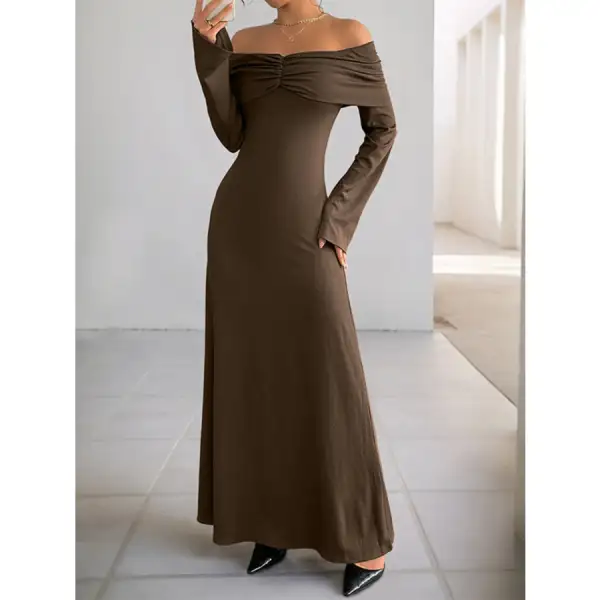Relaxed Off Shoulder Long Sleeve Bodycon Maxi Dress
