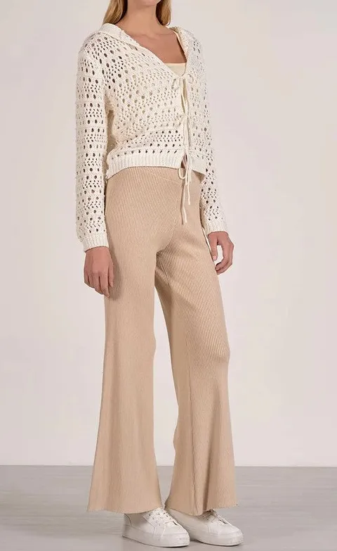 White Open Knit Tie Front Cardigan