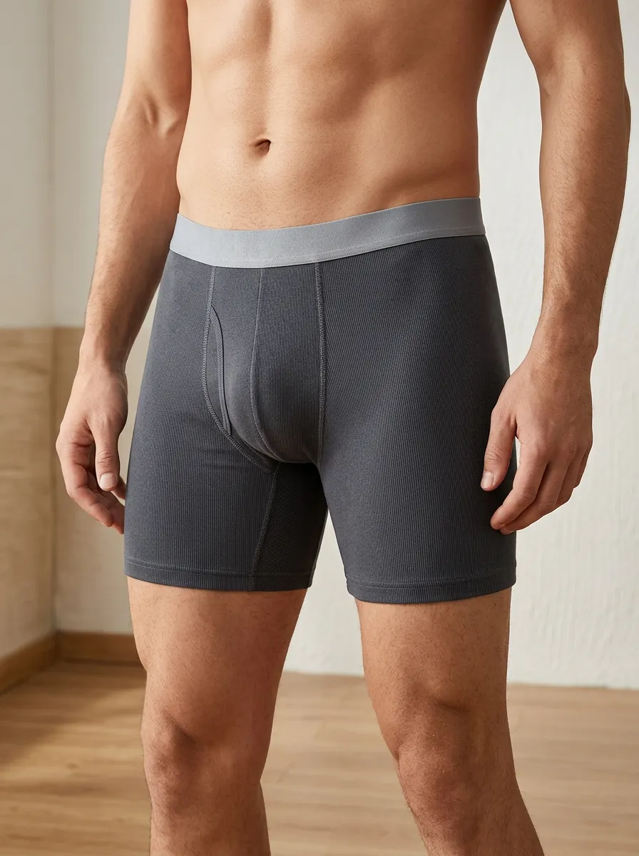 Clean-Look Ribbed Cotton Look Men's Boxer Briefs