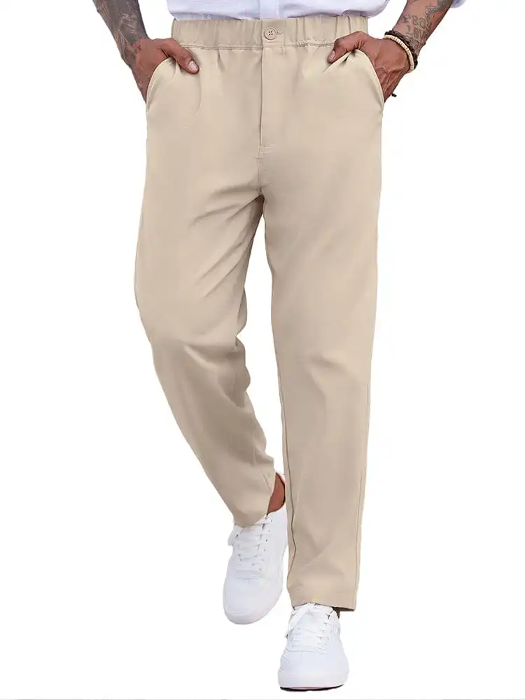 Simple Elastic Waist Slack Pants