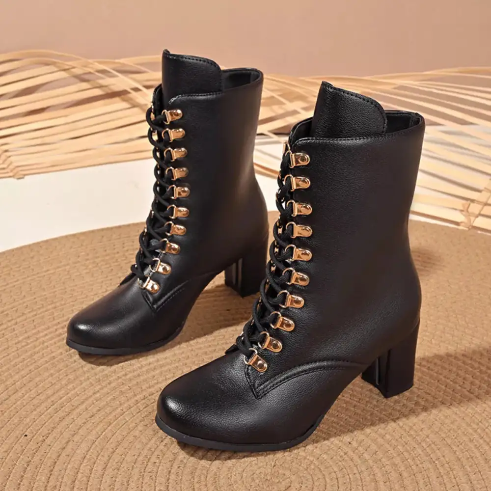 Lace Up Boots with Block Heel