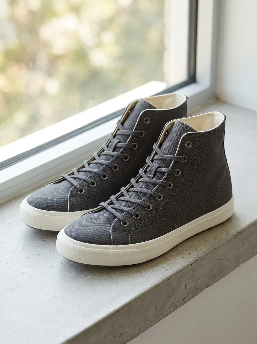 Men's Casual Minimalist Dark Grey Canvas High-Top Sneakers