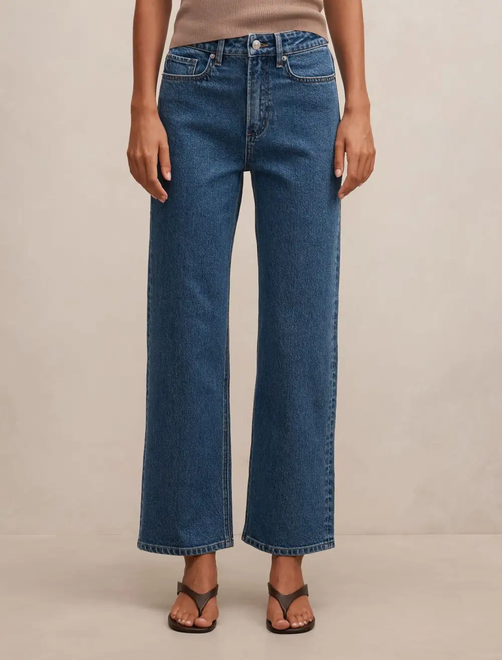 Blue Mid-Rise Straight Leg Jeans
