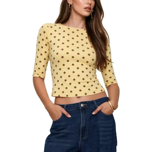 Women 3/4 Sleeve Top In Yellow