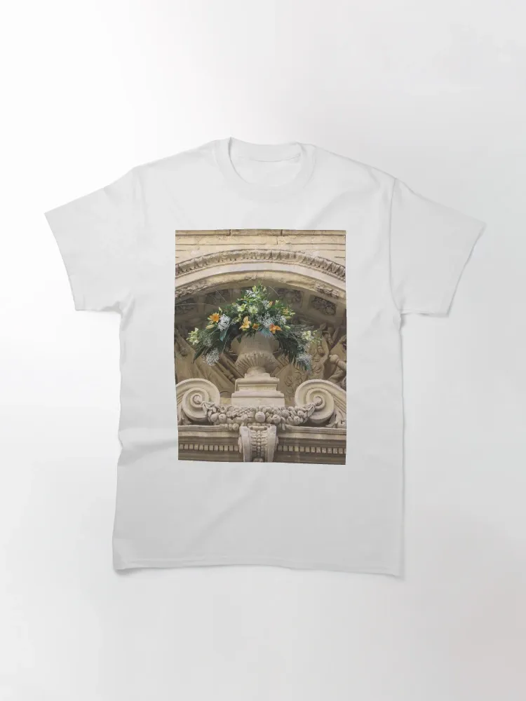 Women's architectural floral pattern printed short-sleeved round-neck T-shirt