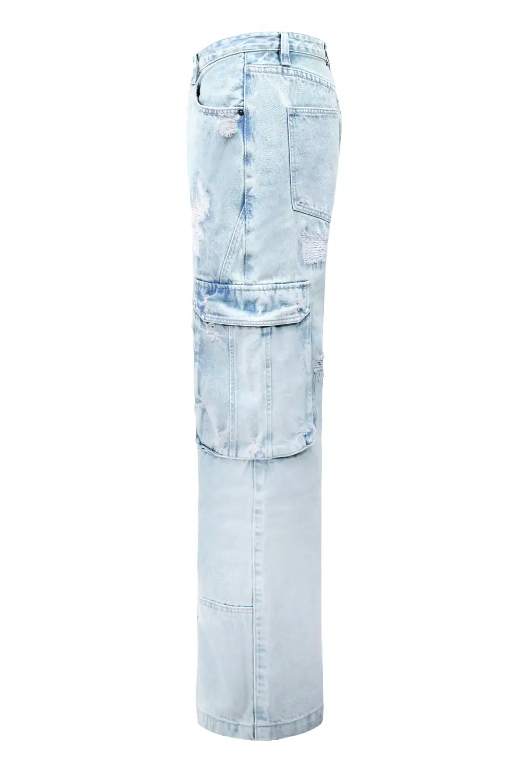 Men's Distressed Baggy Fit Cargo Denim Jeans