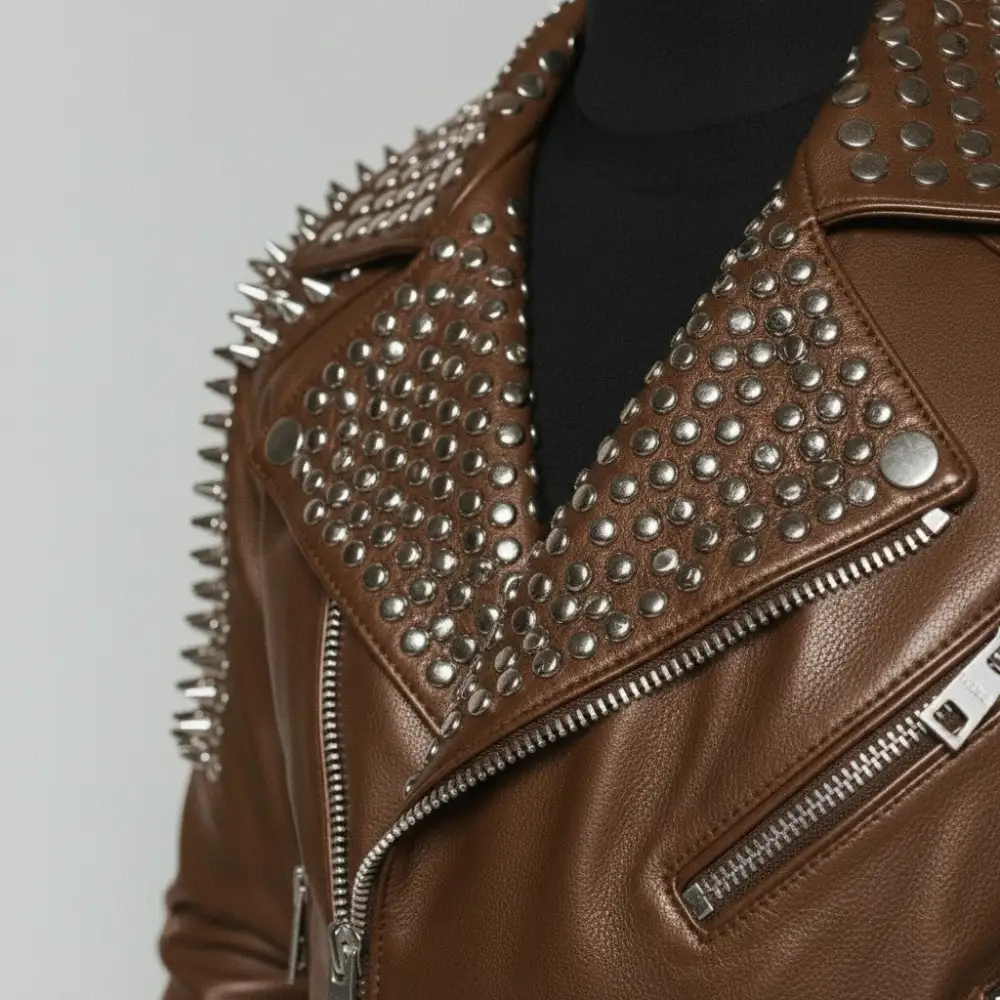 Modern Leather Biker Studded Belted Jacket