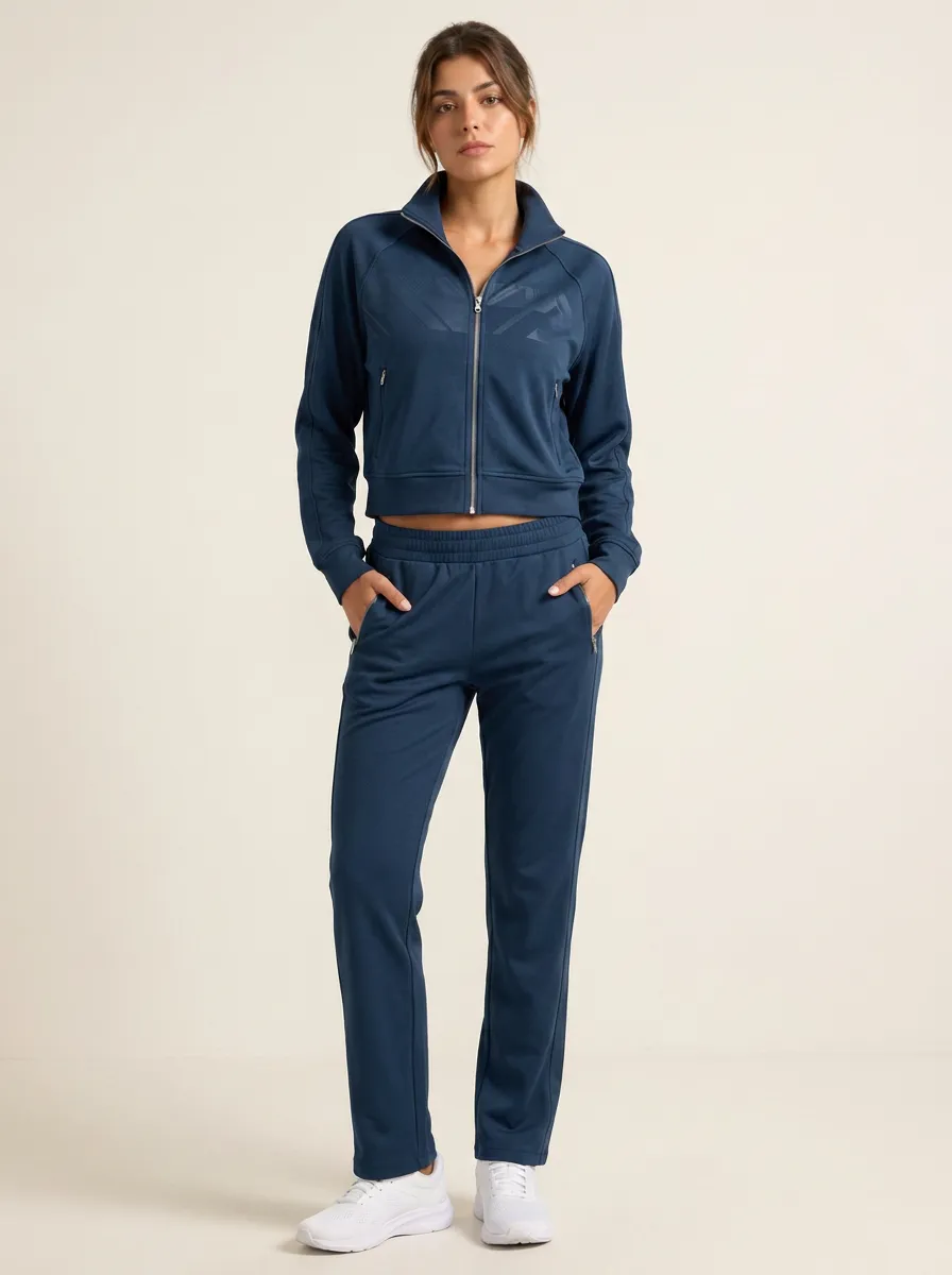 Women's Athletic Navy Blue Geometric Printed Tracksuit