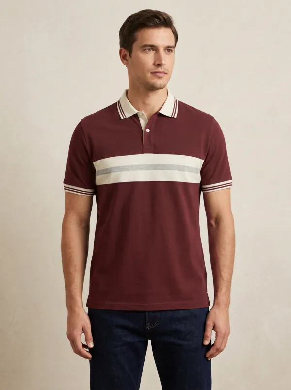 Men's Casual Vintage Green Striped Colorblock Polo Shirt