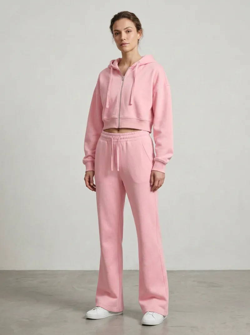 Women's Weekend Sport Inspired Cropped Hooded Jacket and Flare Pants Active Set