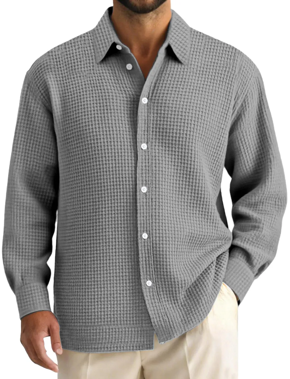 Everyday Textured Knit Open Collar Shirt