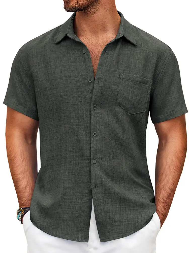 Textured Short Sleeve Button Down Shirt