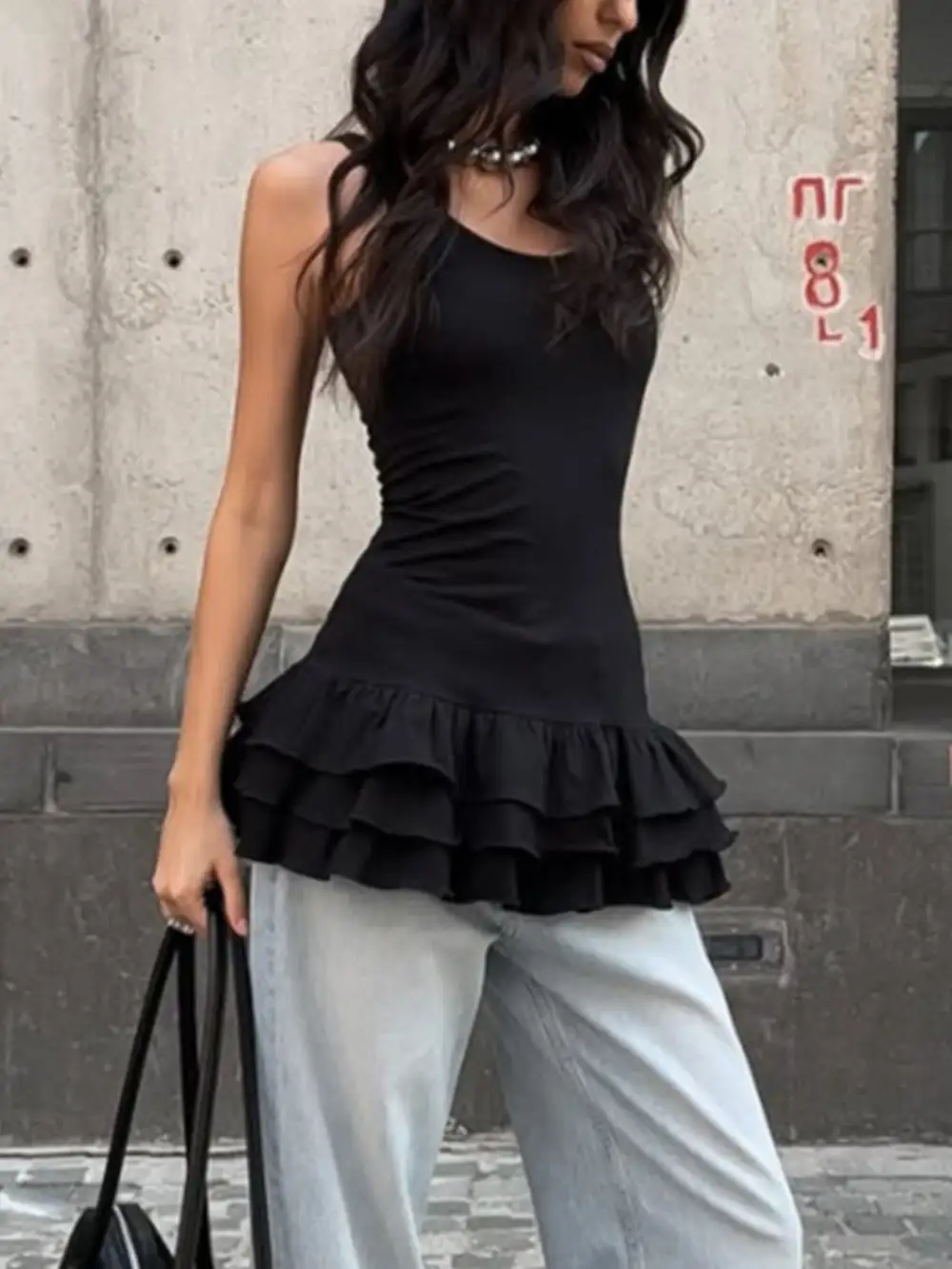 Round-Neck Ruffled Tank Top
