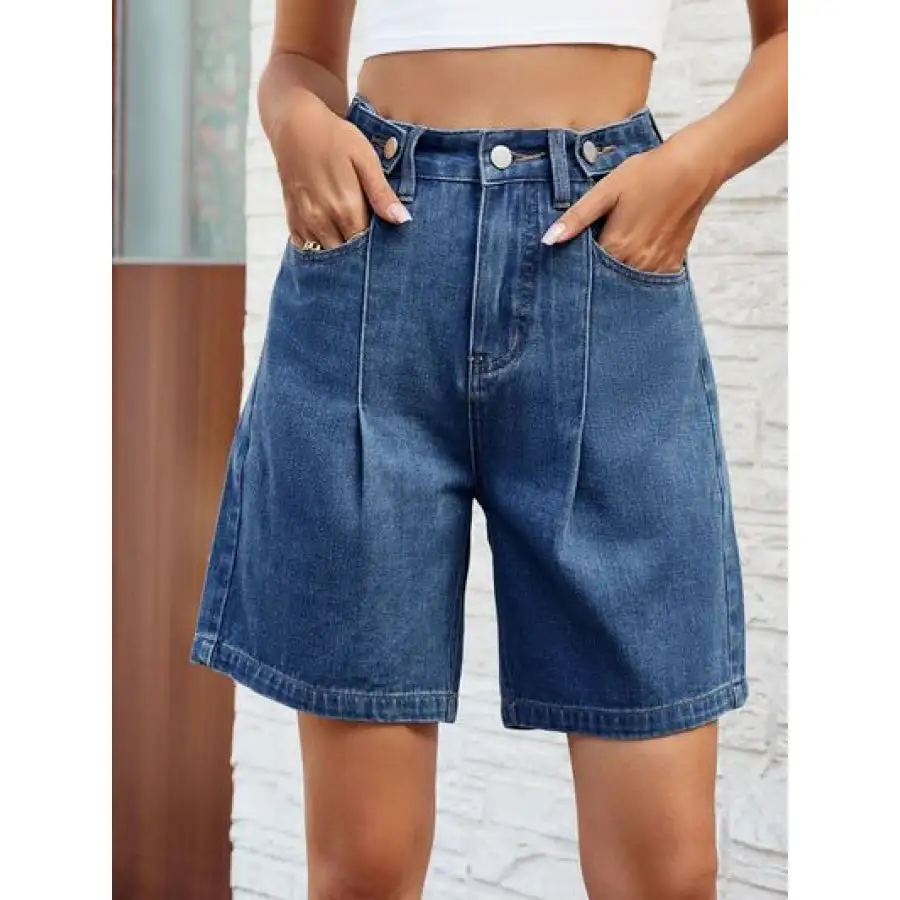 Classic High Waist Denim Shorts with Pockets