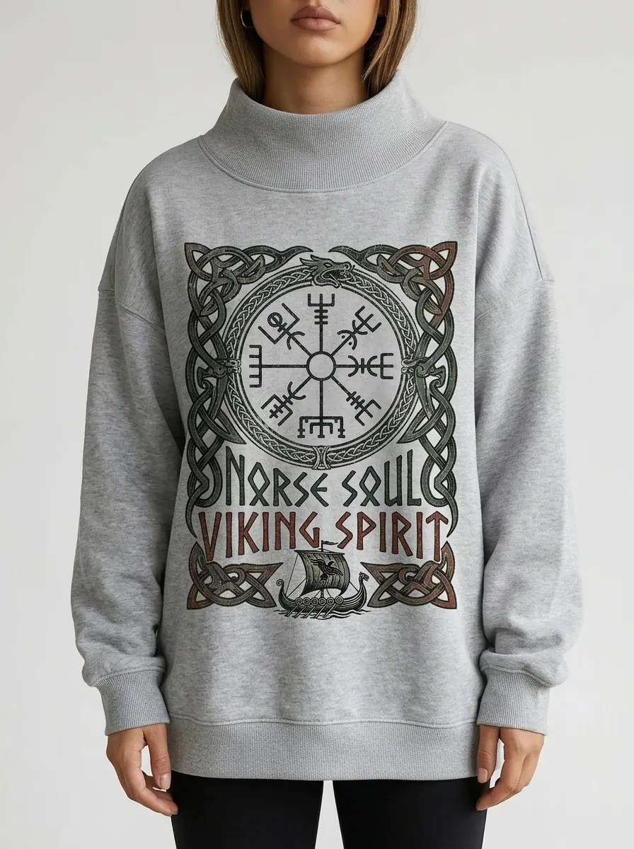 Women's Norse Viking Compass Dragon Printed Sweatshirt