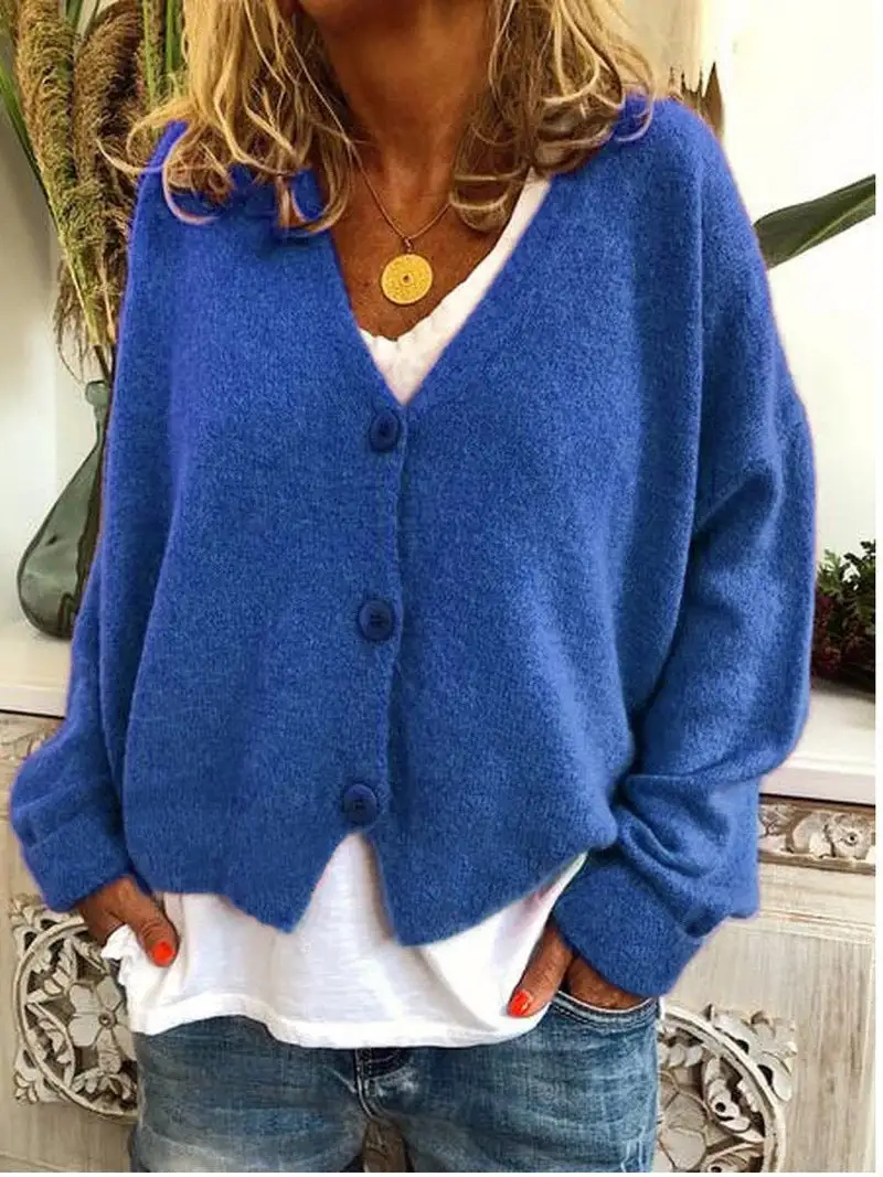  V Neck Button Knit Cardigan