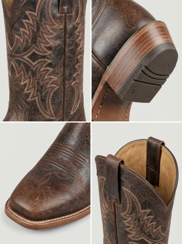 Men's Western Cowboy Distressed Leather Embroidered Western Boots
