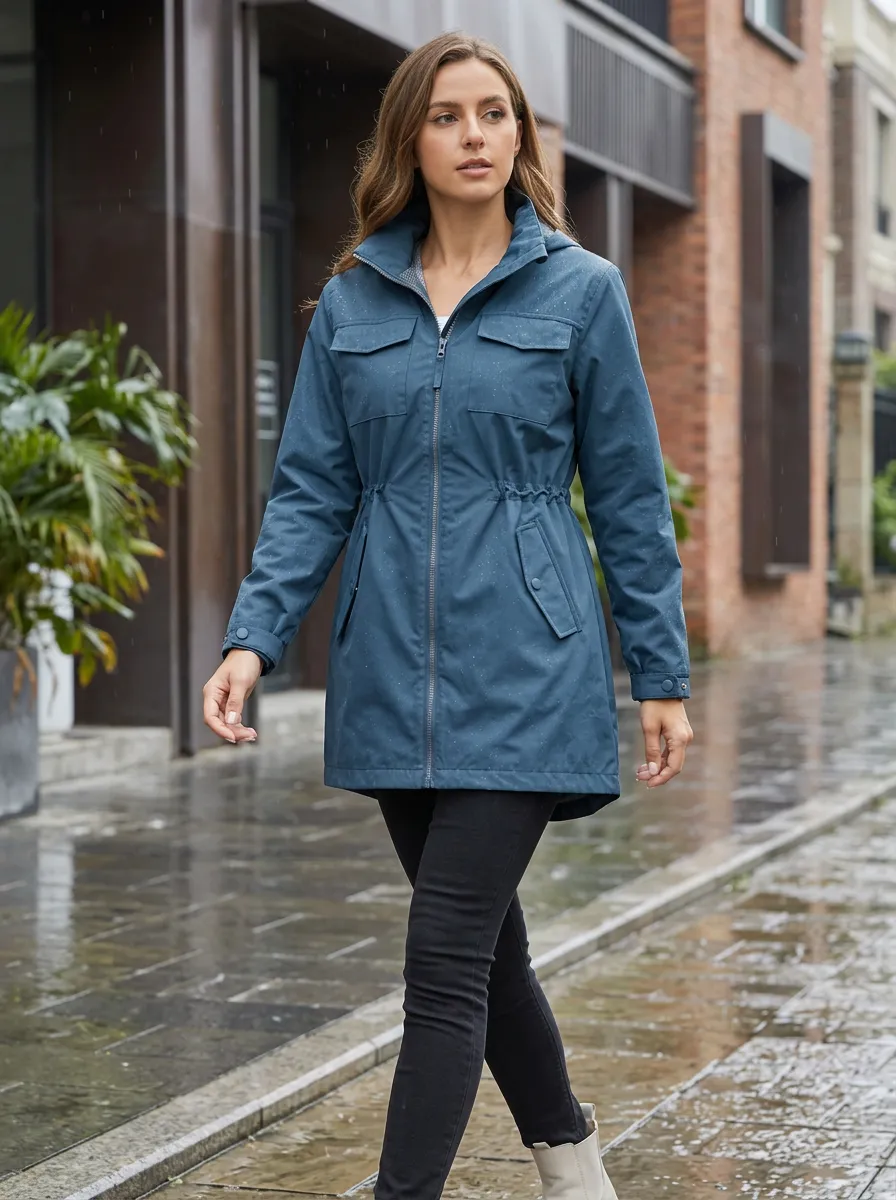 Women's Blue Hooded Waterproof Jacket