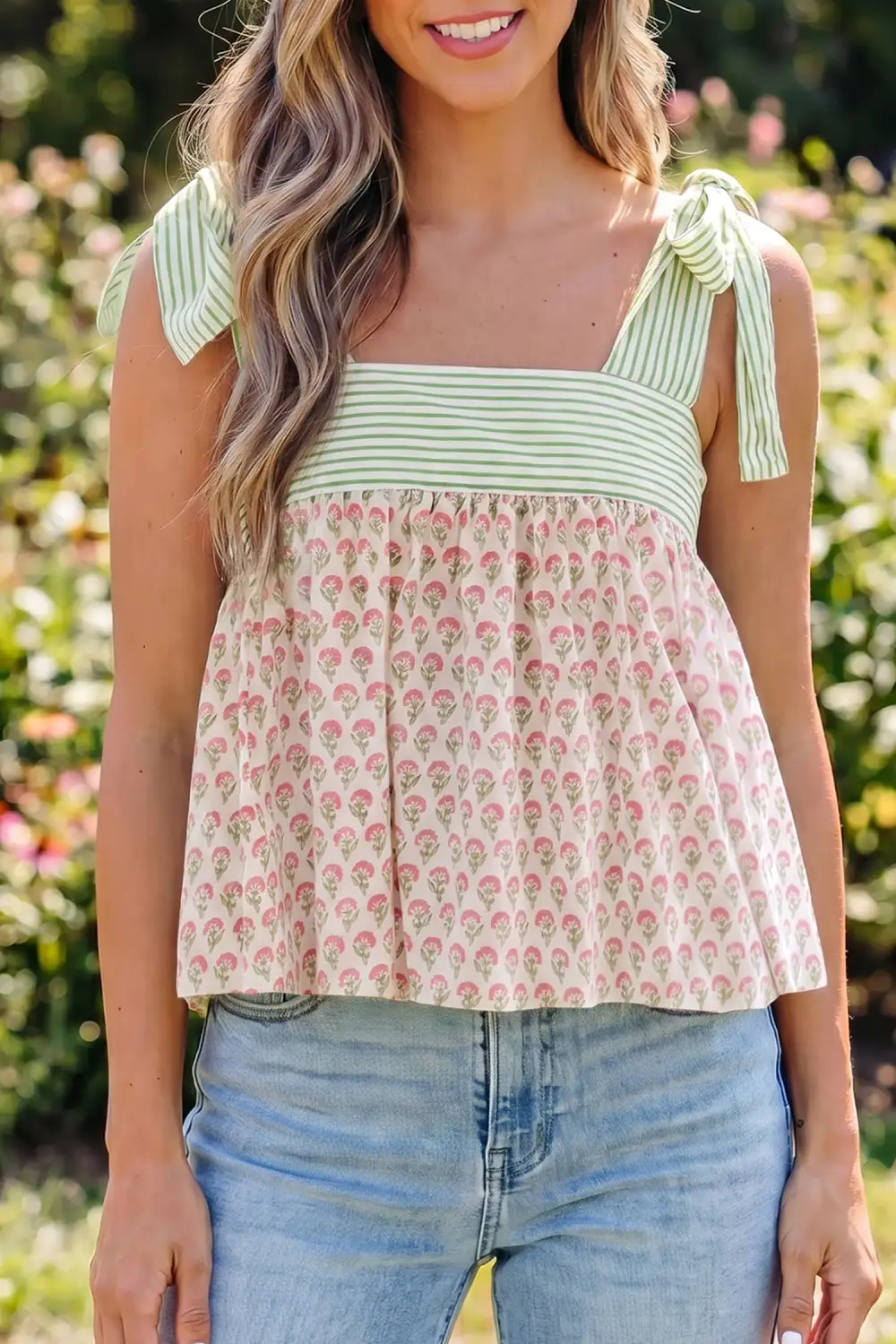 Refined Floral-Print Striped Tank Top
