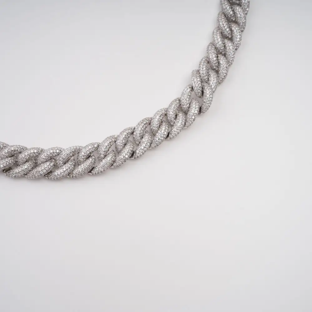 Silver Tone Cuban Link Crystal Embellished Necklace