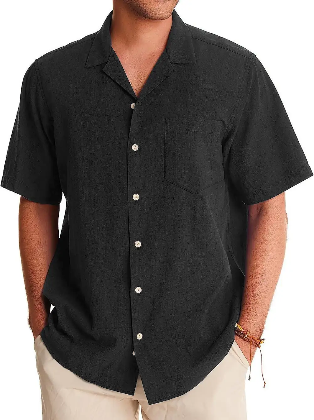 Short Sleeve Open Collar Pocket Shirt