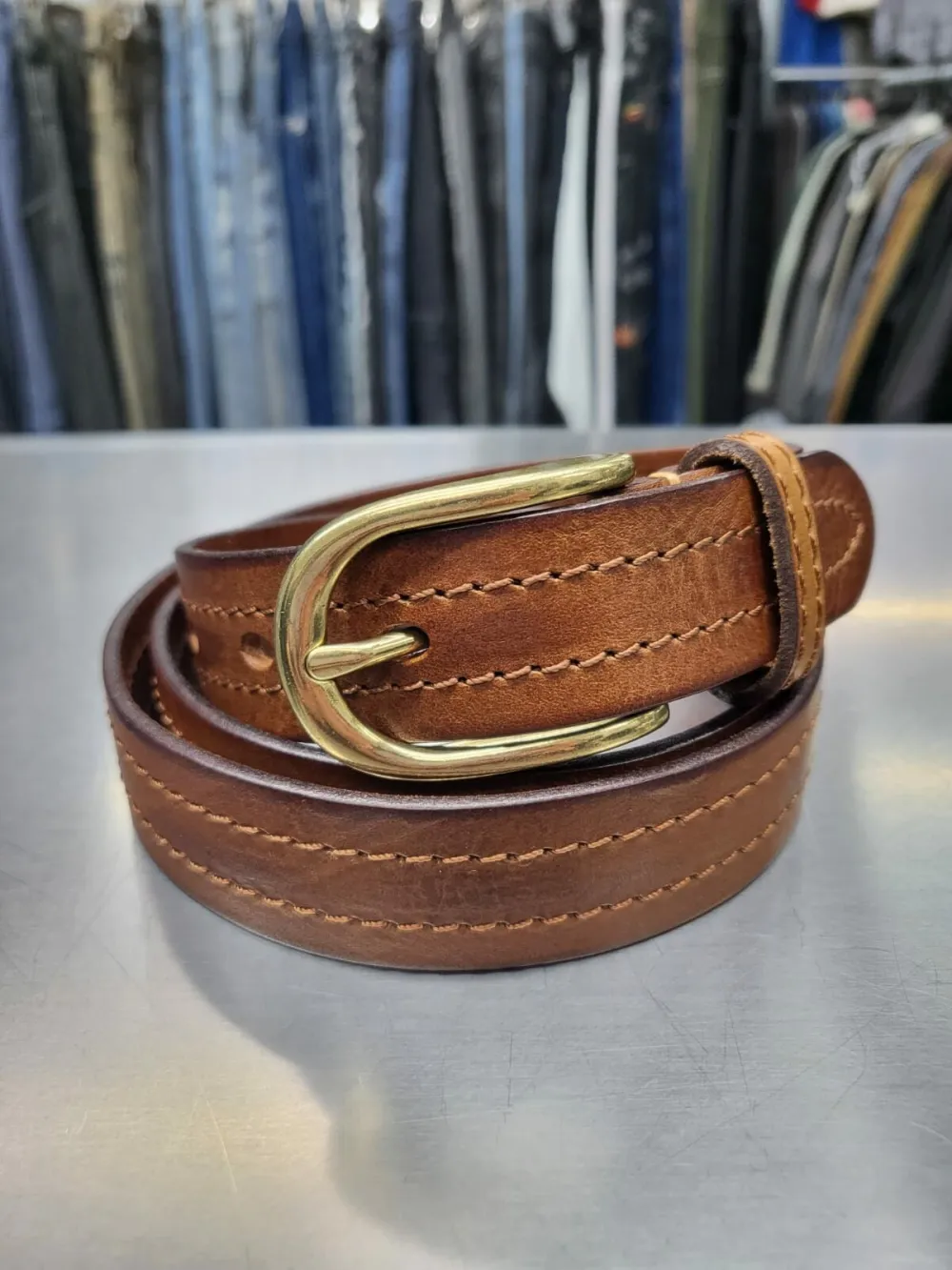 Gold Buckle Genuine Leather Belt