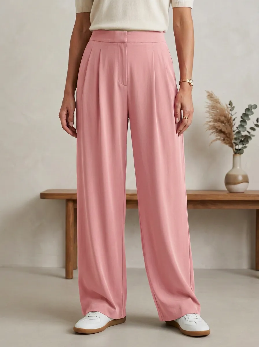Pleated Minimal Relaxed Women's Wide-Leg Trousers