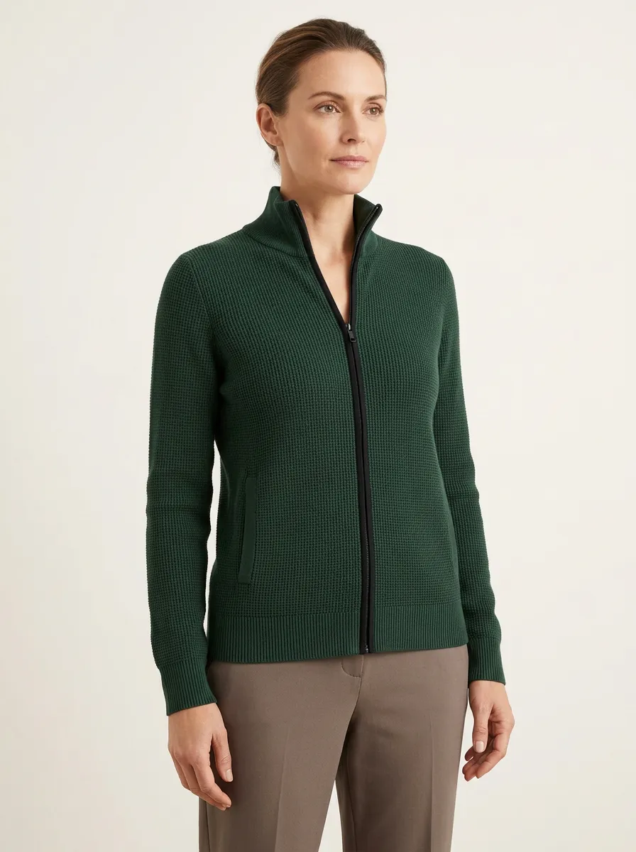 Women's Waffle-Knit Zip-Up Jacket
