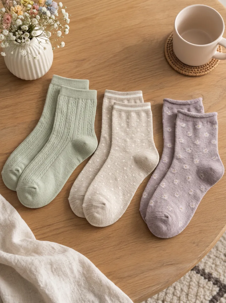 Women's Assorted Daisy Floral Polka Dot Cable Knit Striped Printed 3-Pack Crew Sock Set