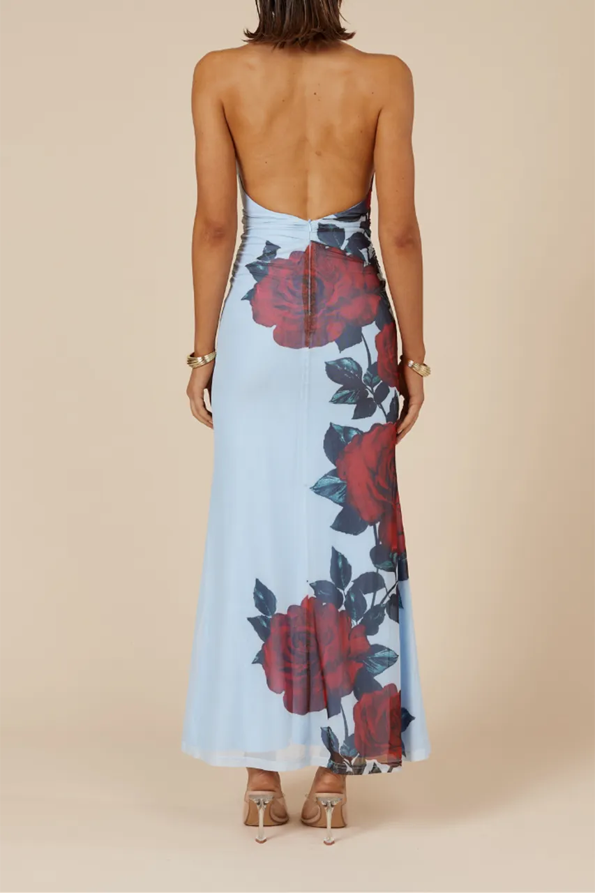 Floral Print Halter Neck Maxi Dress