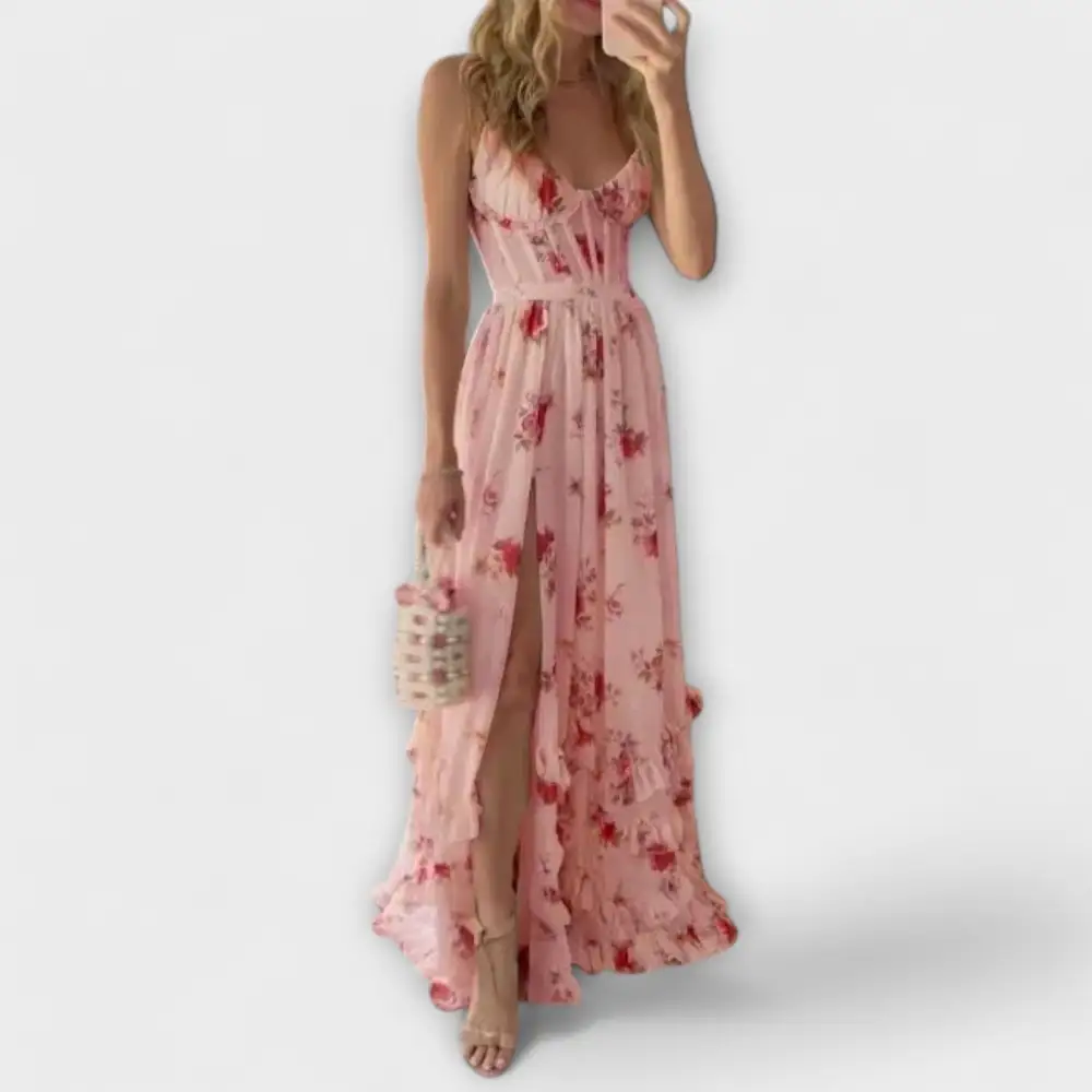 Floral Chiffon Satin Casual Dress