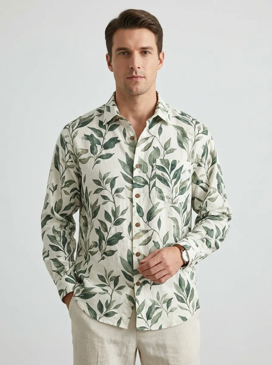 Men's Botanical Easygoing Printed Long Sleeve Shirt