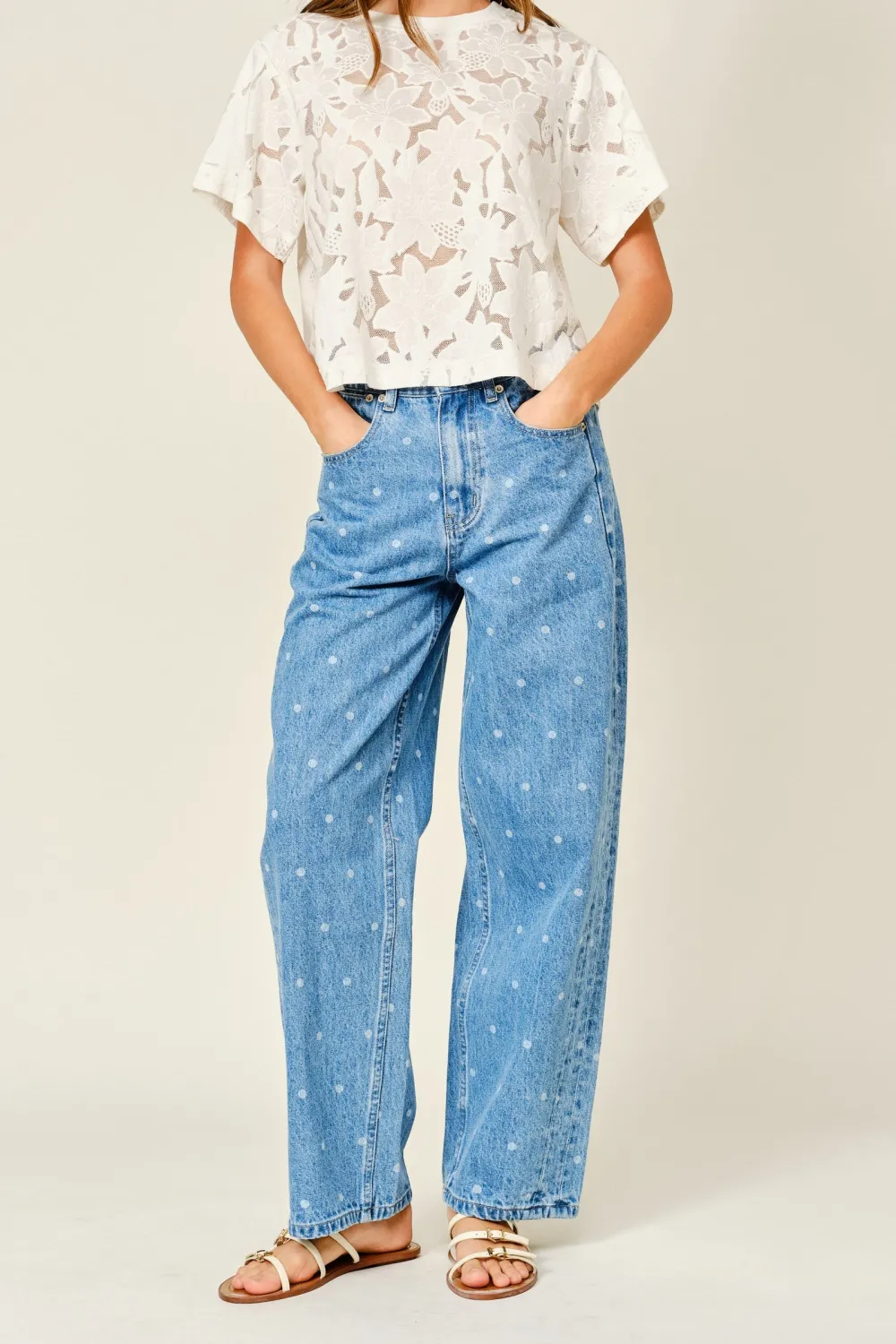 Women's Polka-Dot Straight-Leg Jeans