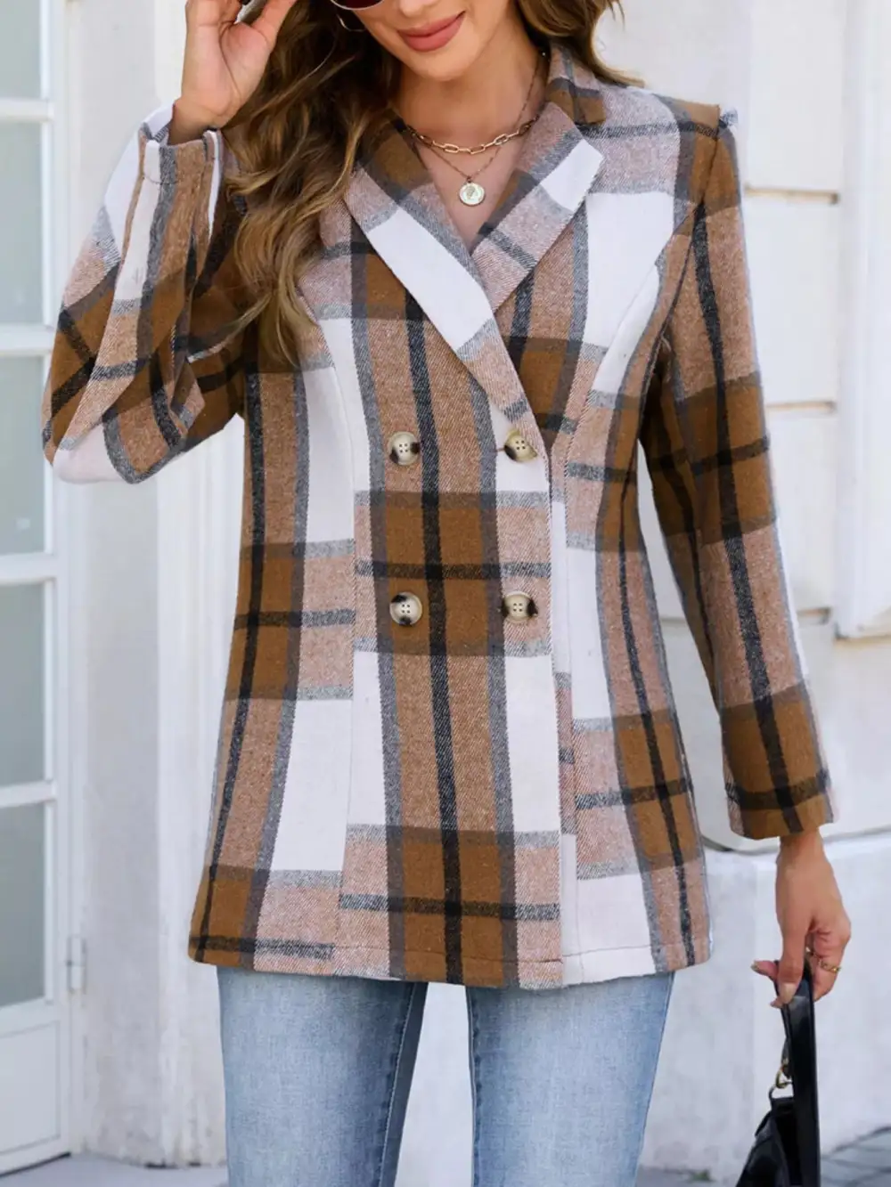 Double-Breasted Plaid Blazer