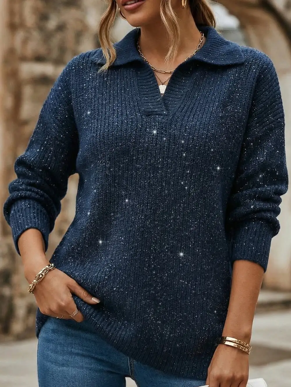 Long Sleeve Top with Sparkly Sweater