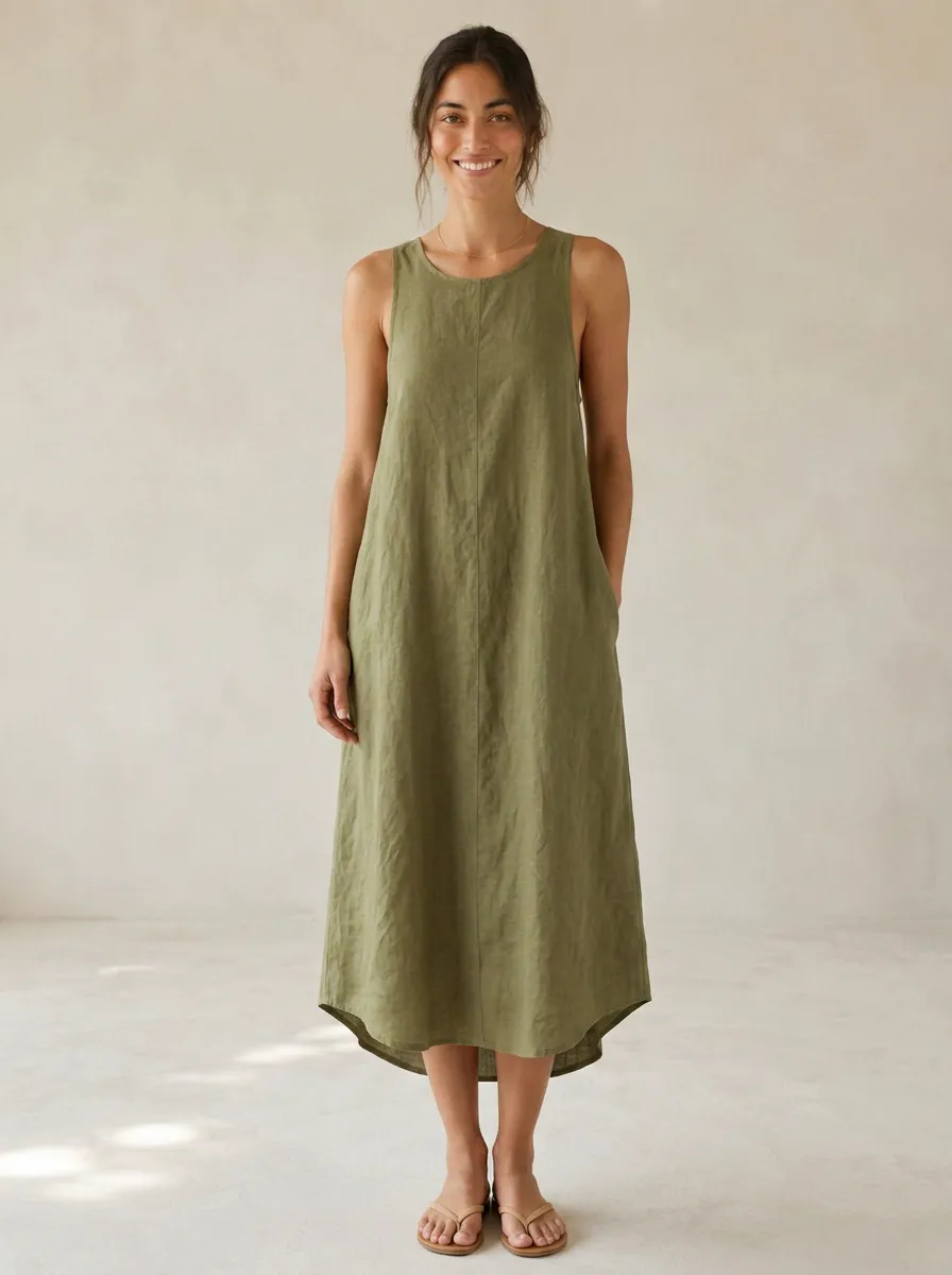 Women's Casual Cross-Back Linen Backless Dress