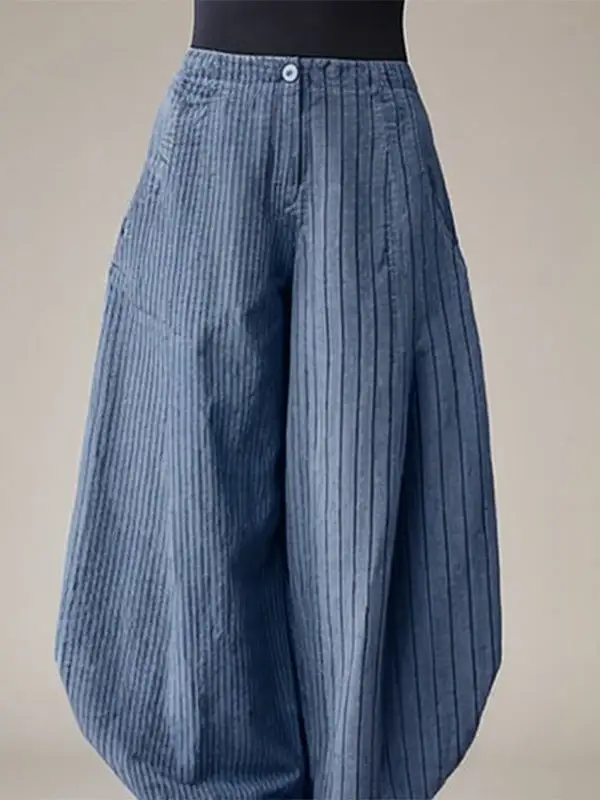 Women's Loose Fit Striped Button Detail Harem Pants