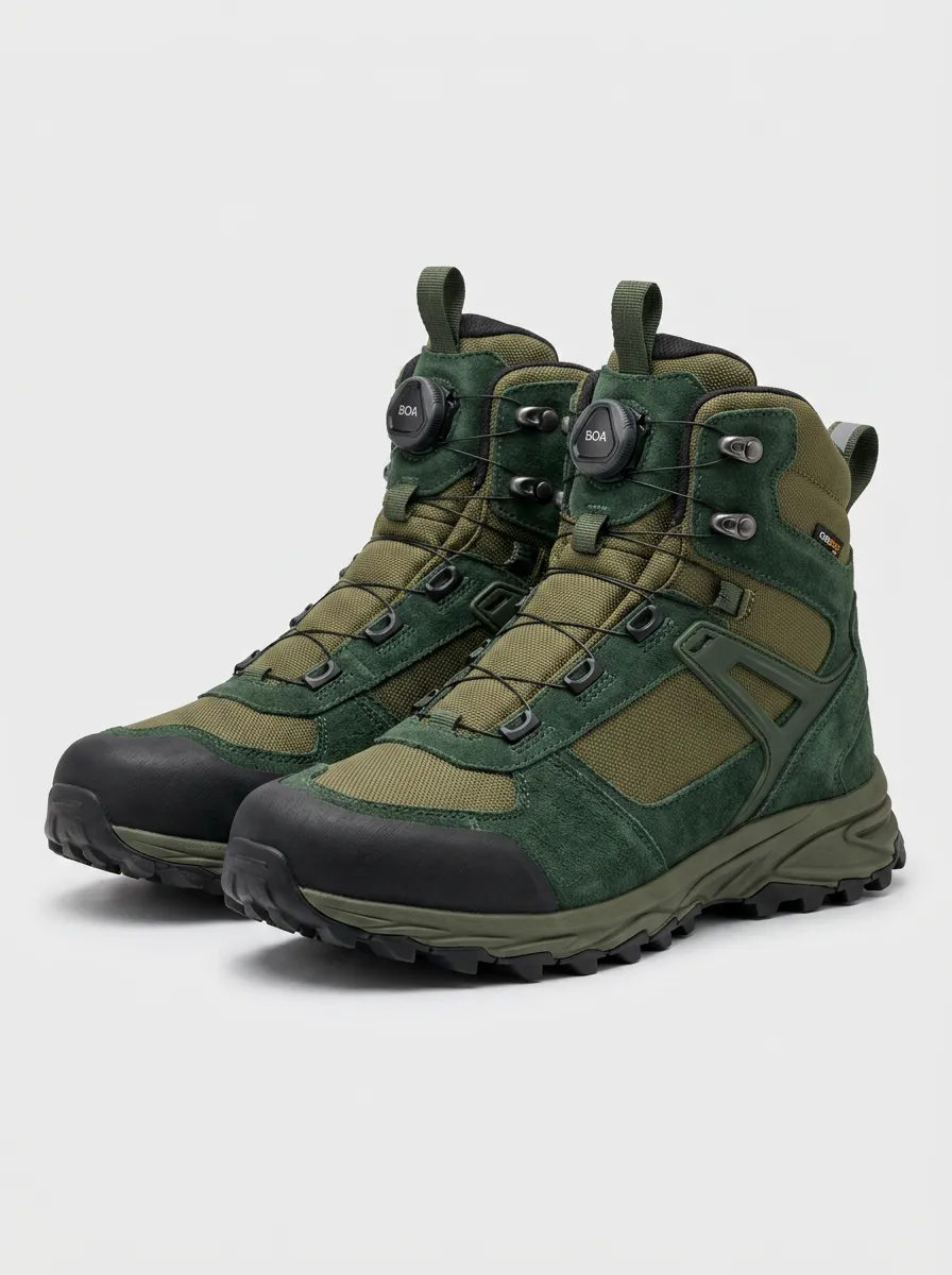 Men's Outdoor Hiking BOA System Olive Green Suede Trekking Boots