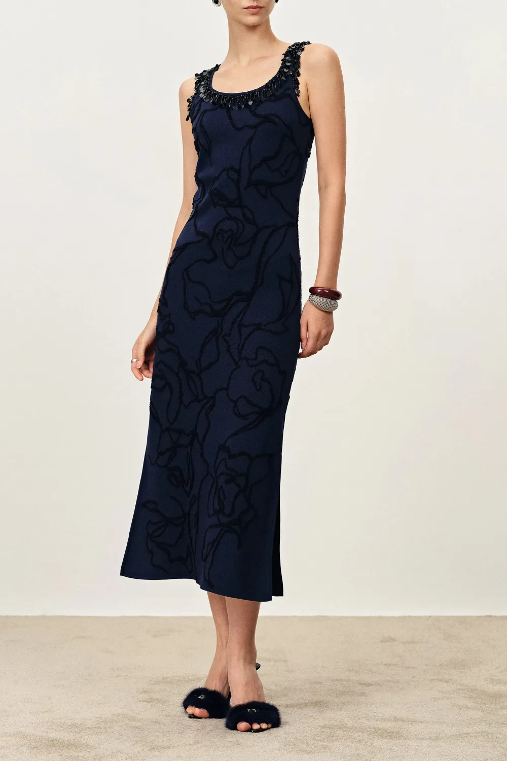Sleeveless Fringed Cotton Midi Dress