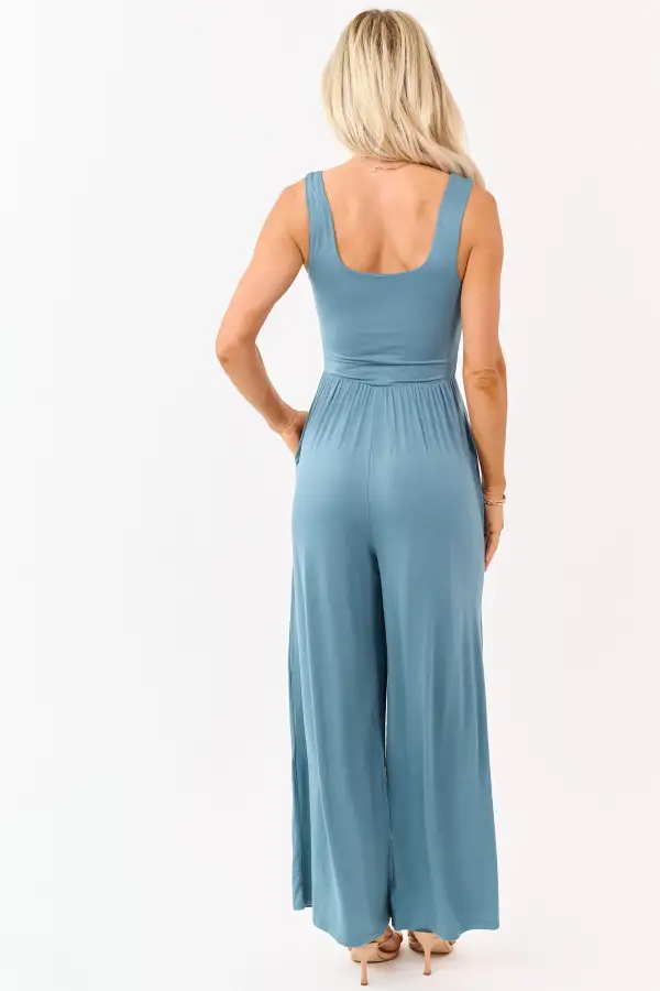 Teal Sleeveless Wide Leg Soft Knit