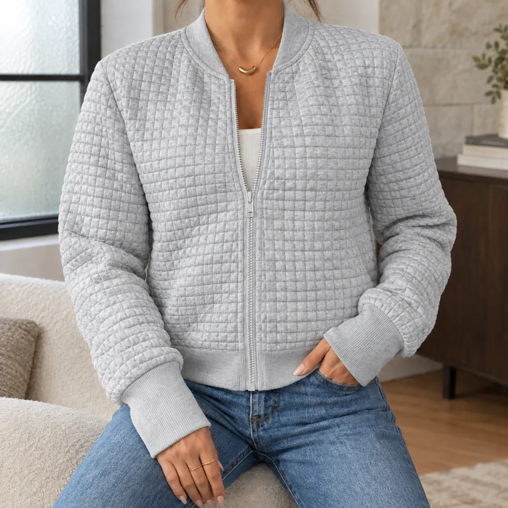 Quilted Ribbed Trim Jacket