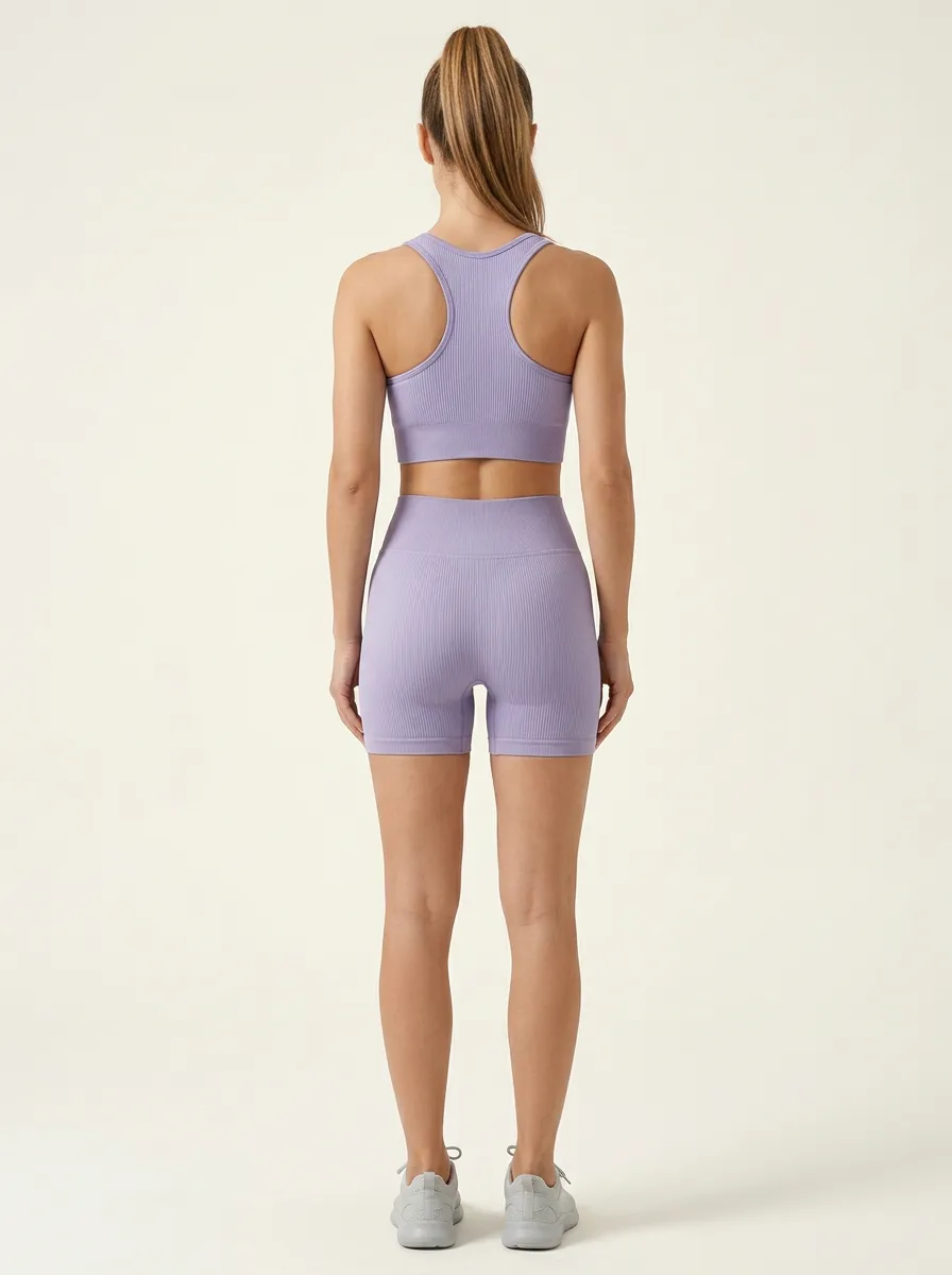Weekend Ribbed Texture Seamless Design Edit Women's Tank Top And Sports Shorts Set