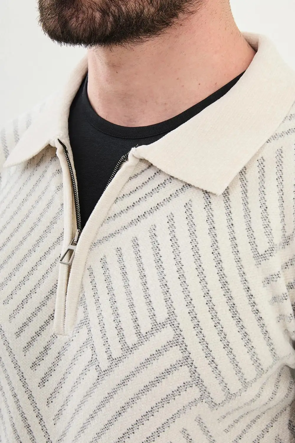 Long Sleeve Slim Fit Zip Detail Knit Sweater