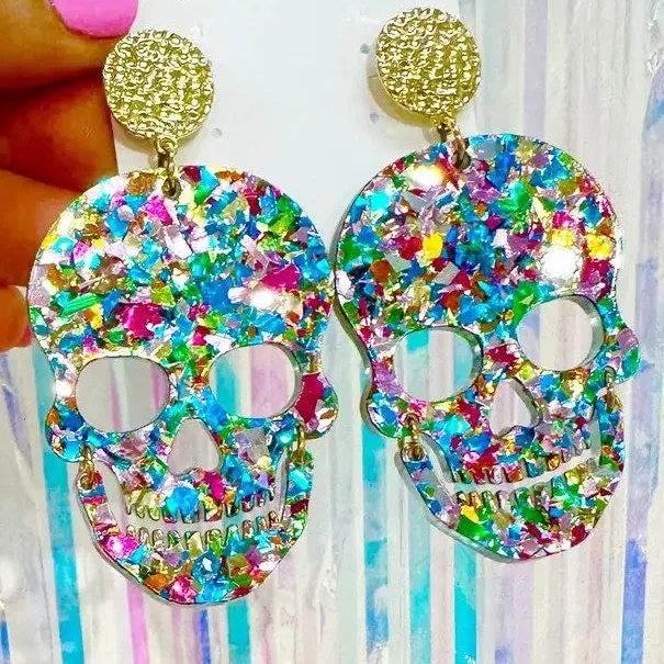 Glitter Skull Confetti Earrings