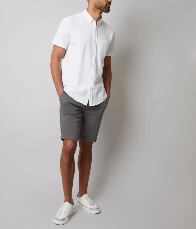 White Textured Knit Short-Sleeve Shirt